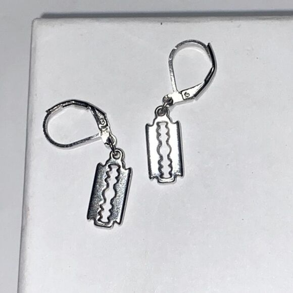 Dainty, Faux Razor Blade, Nickel Free Small Hoop Earrings - Picture 5 of 5